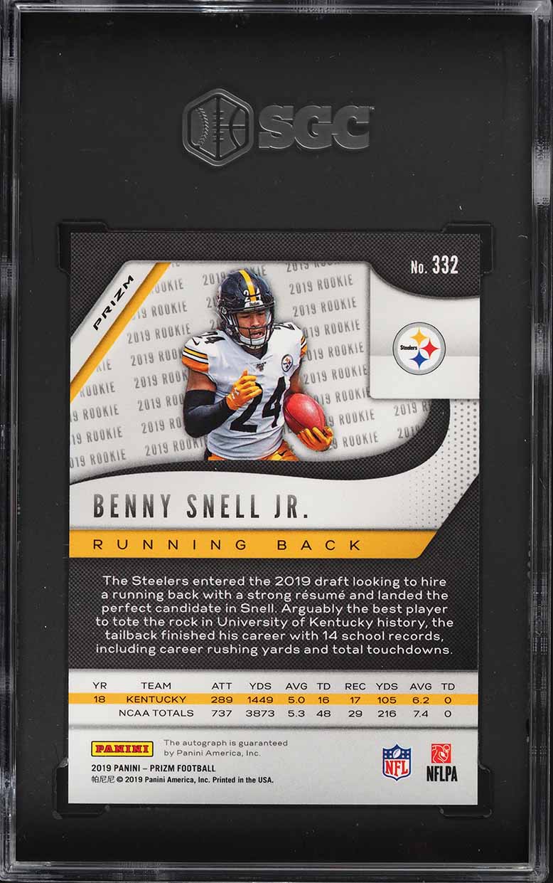 2019 Panini Prizm Silver Benny Snell Jr. ROOKIE AUTO #332 SGC 10 GEM MINT