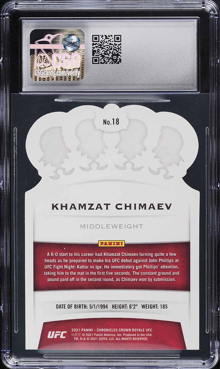 2021 Panini Chronicles UFC Crown Royale Khamzat Chimaev ROOKIE #18 CSG 9.5 MINT+