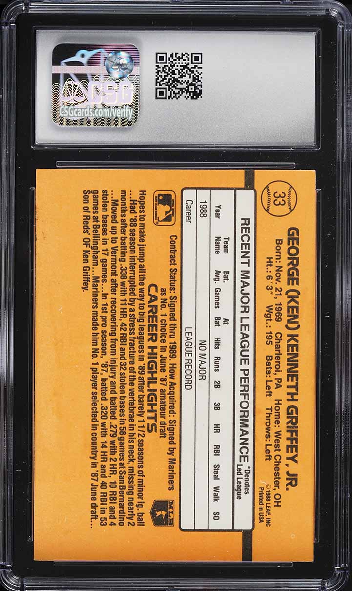 1989 Donruss Ken Griffey Jr. ROOKIE #33 CSG 6 EXMT