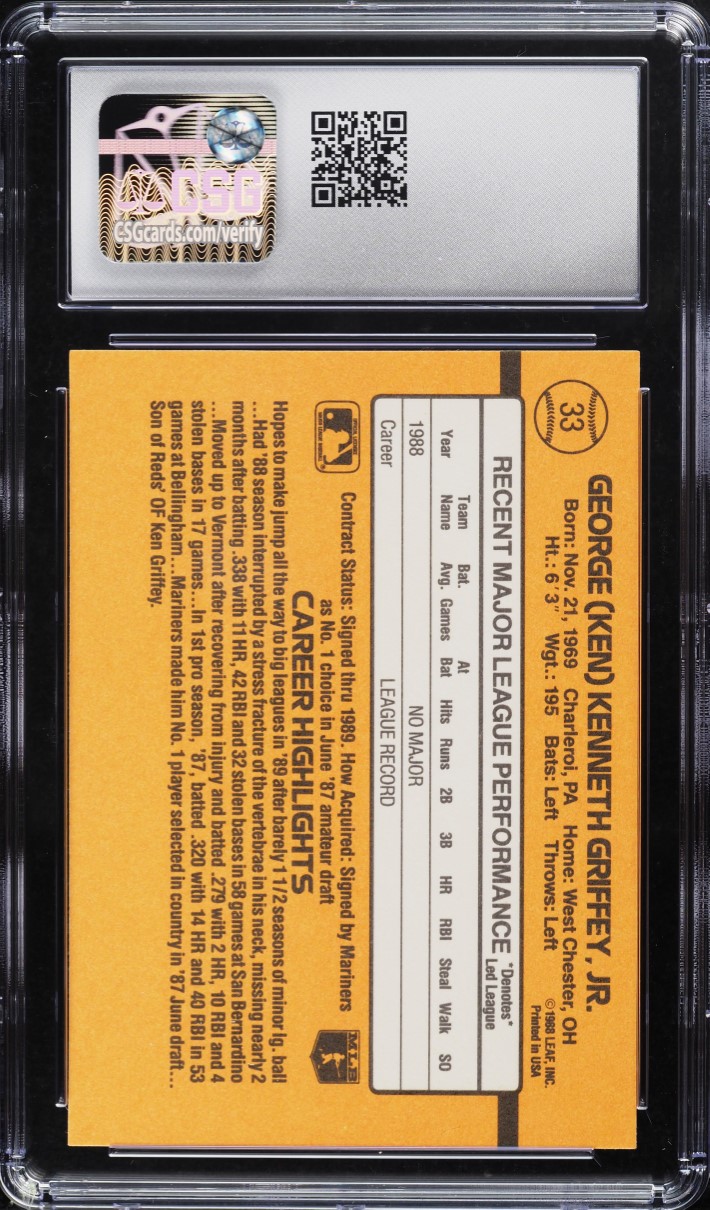 1989 Donruss Ken Griffey Jr. ROOKIE #33 CSG 7.5 NRMT+