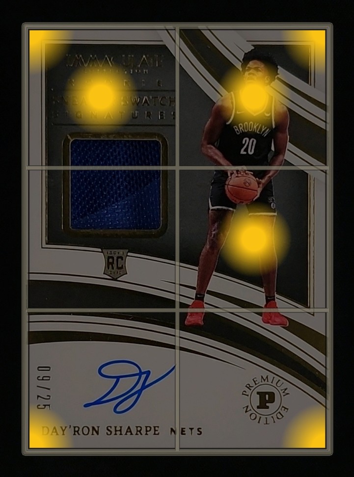 2021 Immaculate Sneaker Swatch Day'Ron Sharpe ROOKIE PATCH AUTO /25 MBA AUTH