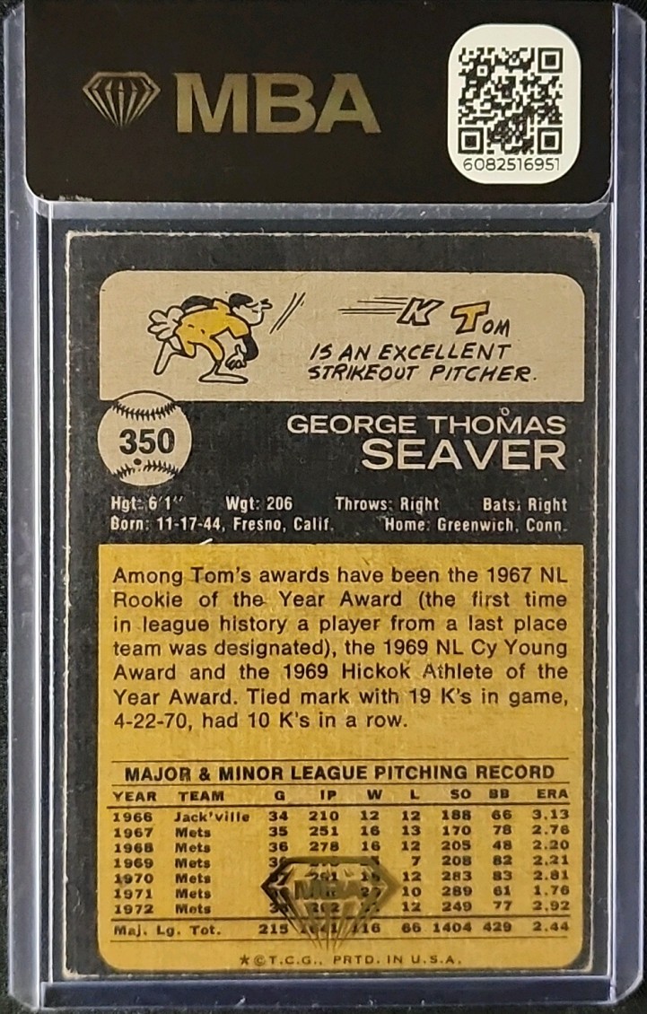 1973 Topps Tom Seaver #350 MBA AUTH
