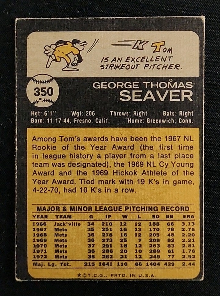 1973 Topps Tom Seaver #350 MBA AUTH