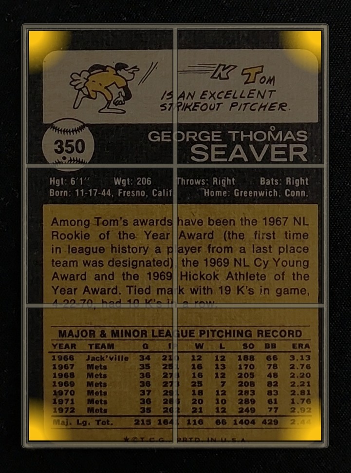 1973 Topps Tom Seaver #350 MBA AUTH
