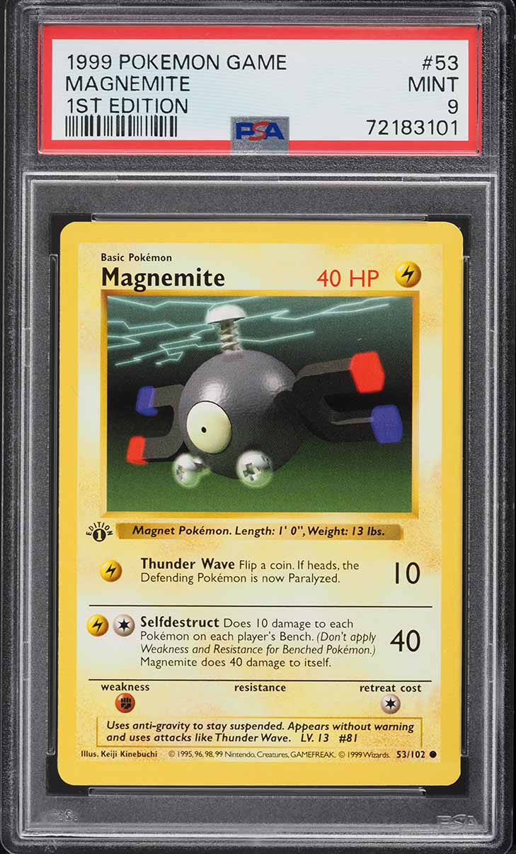 1999 Pokemon Base Set Shadowless 1st Edition Magnemite #53 PSA 9 MINT