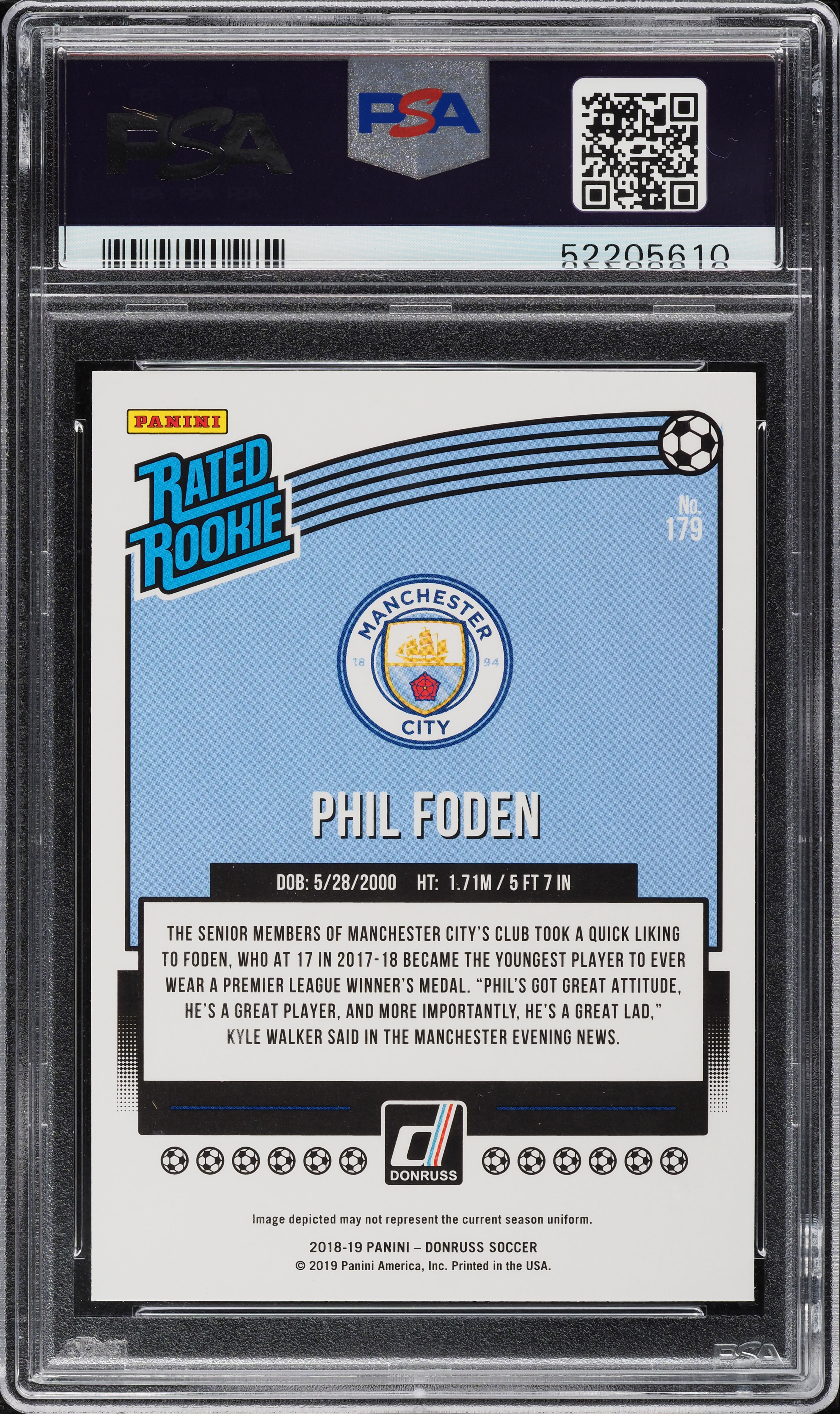 2018 Donruss Press Proof Silver Phil Foden ROOKIE #179 PSA 10 GEM