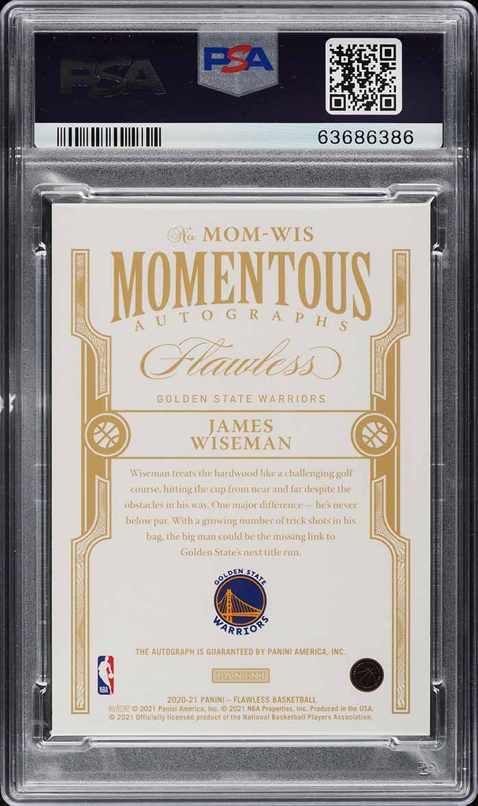 2020 Panini Flawless Momentous Gold James Wiseman ROOKIE AUTO 1/10 PSA 8 NM-MT