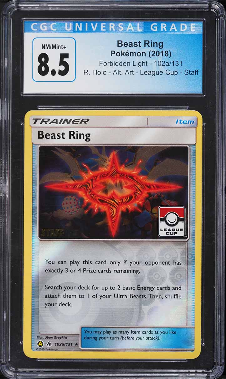 beast ring pokemon card 2018 Sun & Moon Forbidden Light Staff Alt Art #102a CGC 8.5 on Fanatics Collect Trainer Form Beast Ring 220/183 UR AS3a
