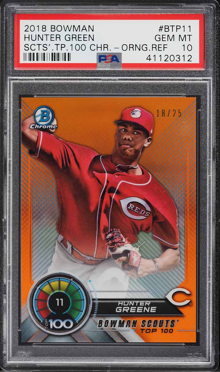 Hunter Greene 2018 Bowman Chrome Prospect Auto Purple Refractor 