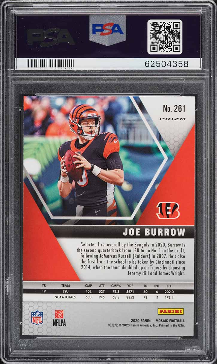 2020 Panini Mosaic Silver Prizm Joe Burrow ROOKIE #261 PSA 10 GEM MINT