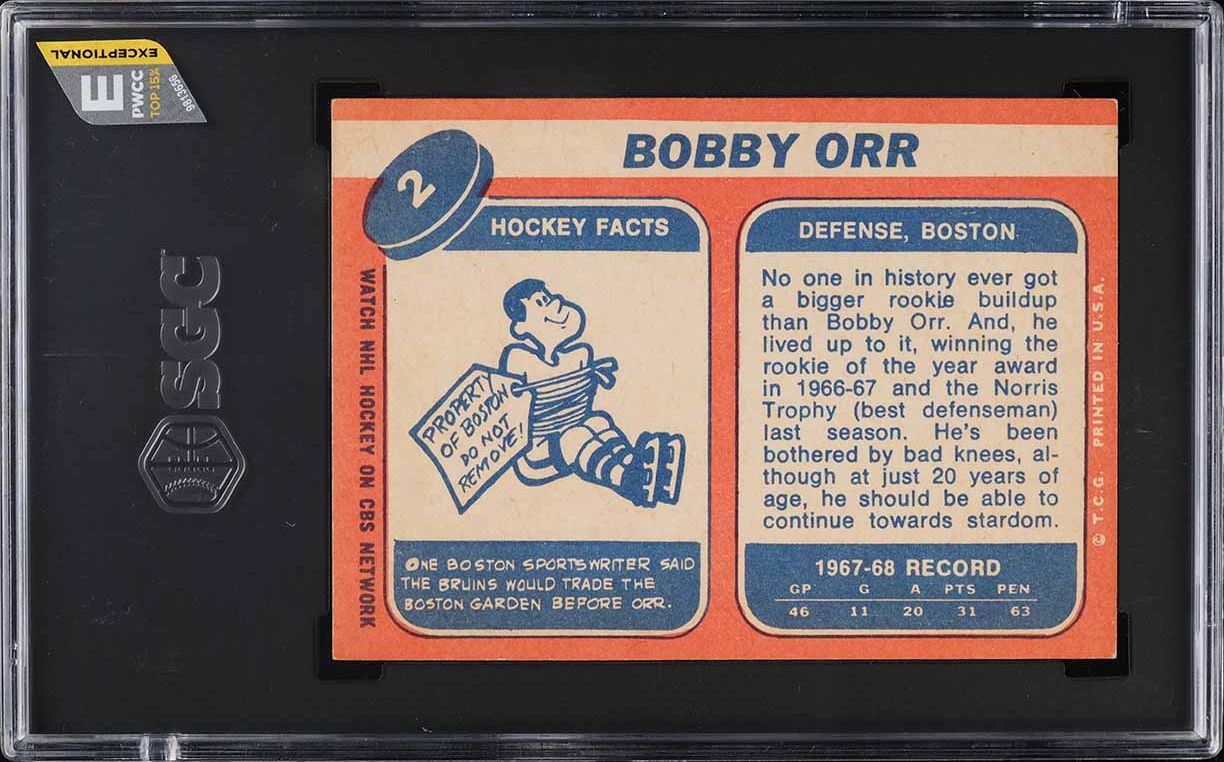 1968 Topps Hockey Bobby Orr #2 SGC 5 EX