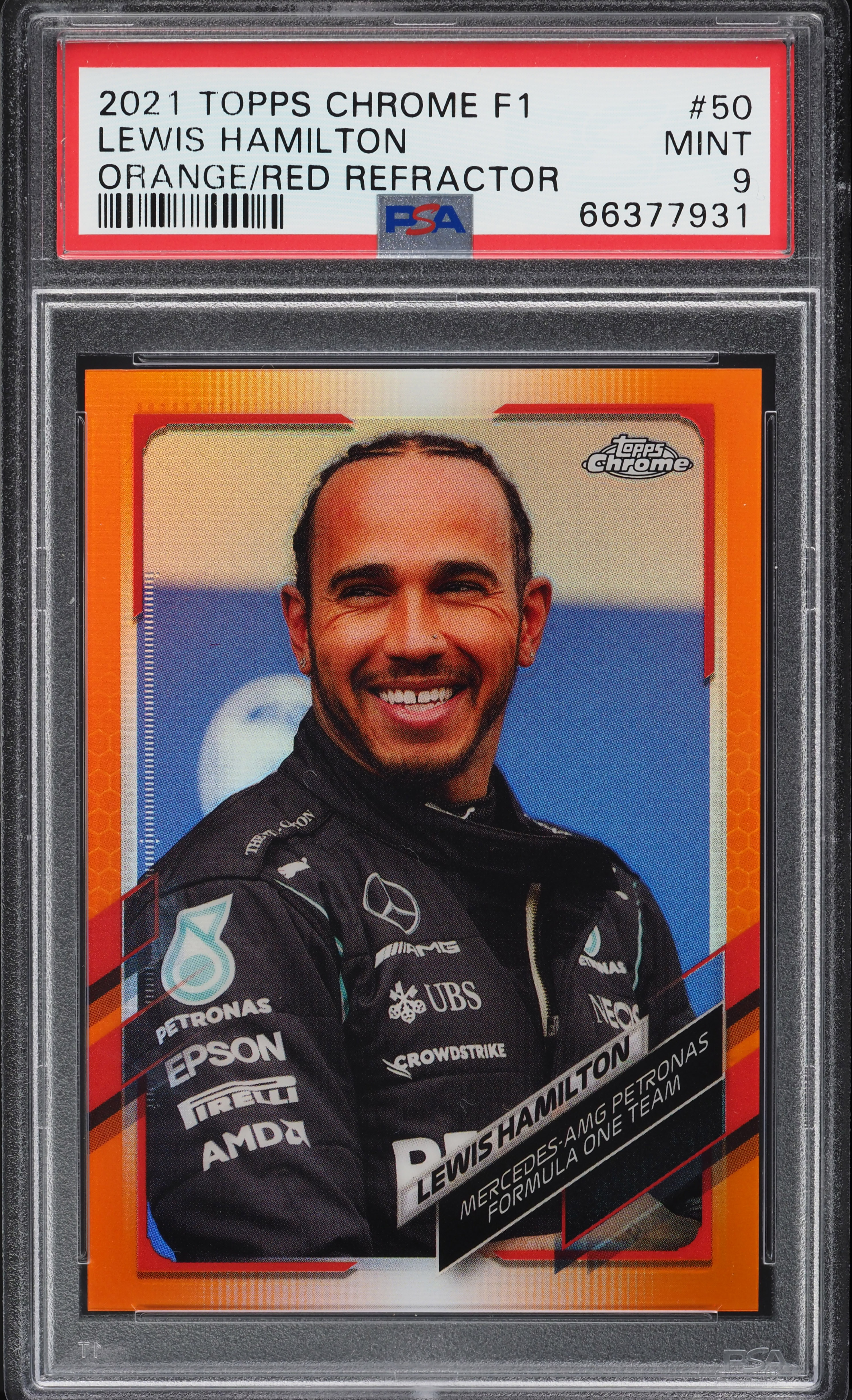 2021 Topps Chrome Formula 1 F1 Orange & Red Refractor Lewis