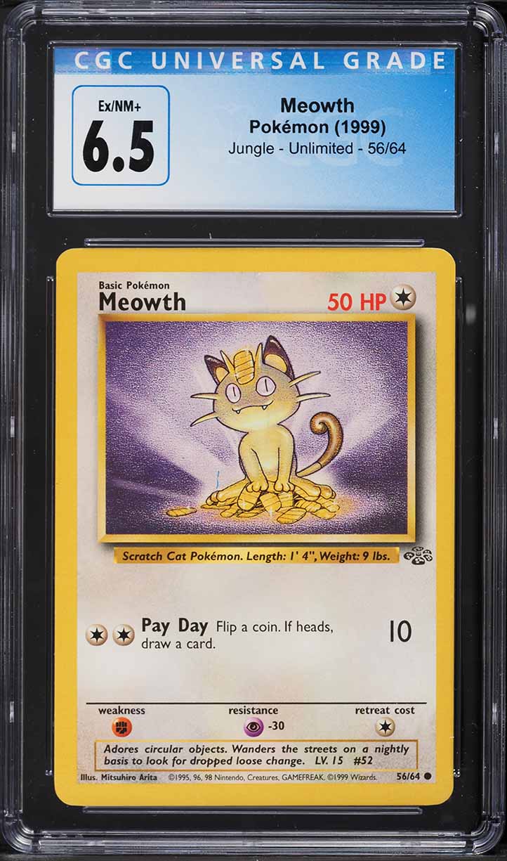 1995 meowth pokemon card value Dutch Jungle #56/64 CGS 7 Trading (Signed by Jason  Rotterdam Comics Preserved in a tamper first edition meowth pokemon card