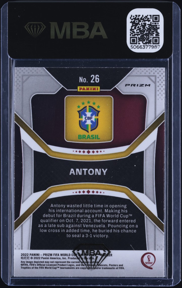2022 Panini Prizm World Cup Green Ice Antony #26 MBA AUTH