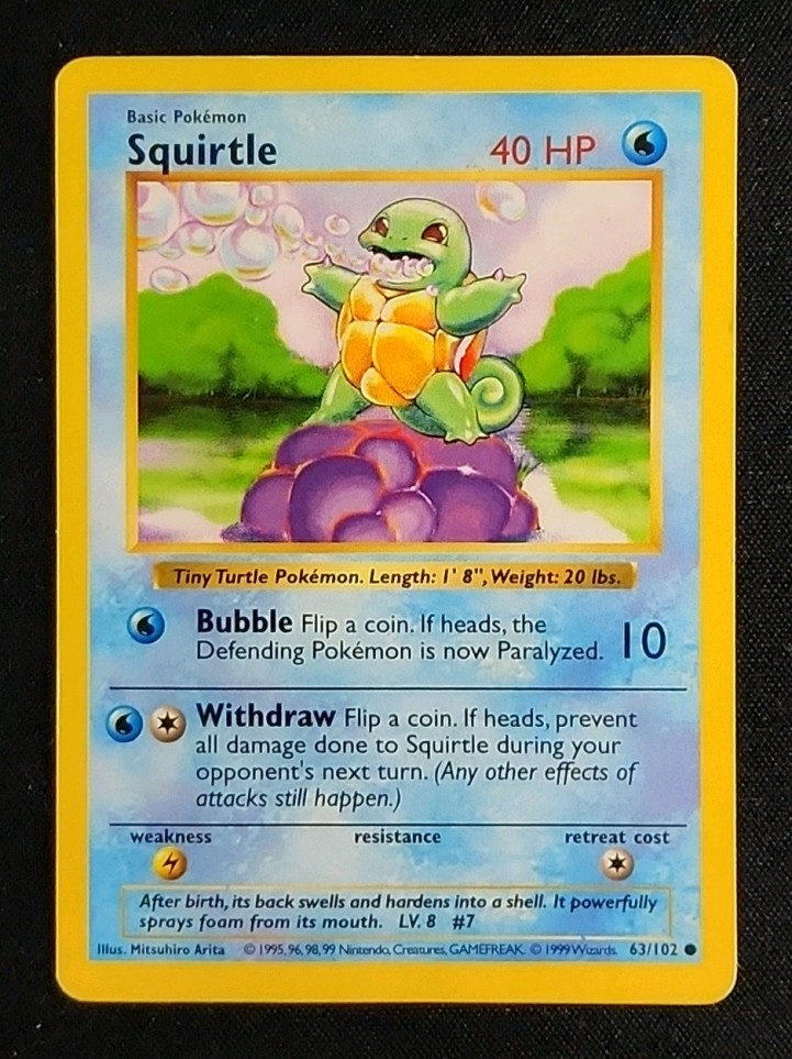1999 Pokemon Base Set Shadowless Squirtle #63 MBA AUTH on Fanatics