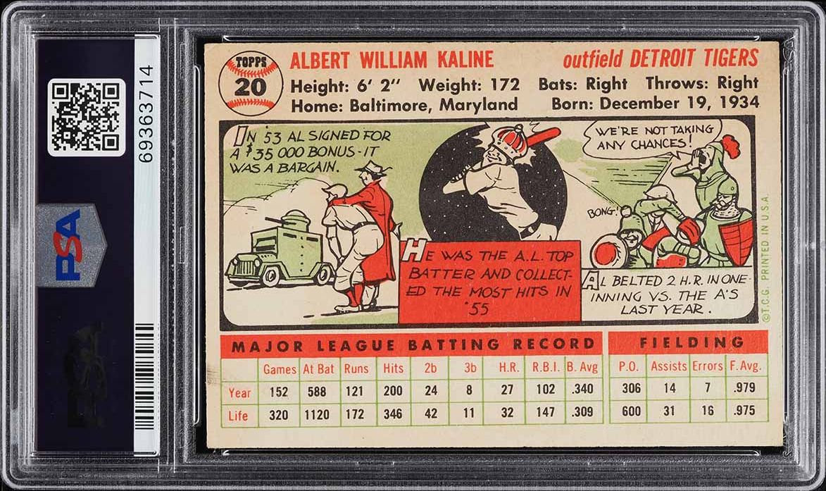 1956 Topps Al Kaline WHITE BACK #20 PSA 5 EX
