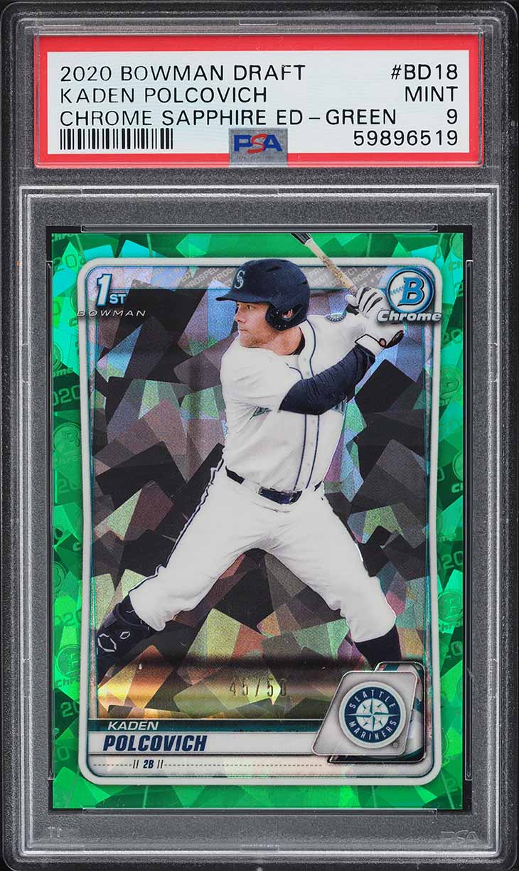 2020 Bowman Chrome Sapphire Edition Green Kaden Polcovich RC /50 #BD18 PSA 9