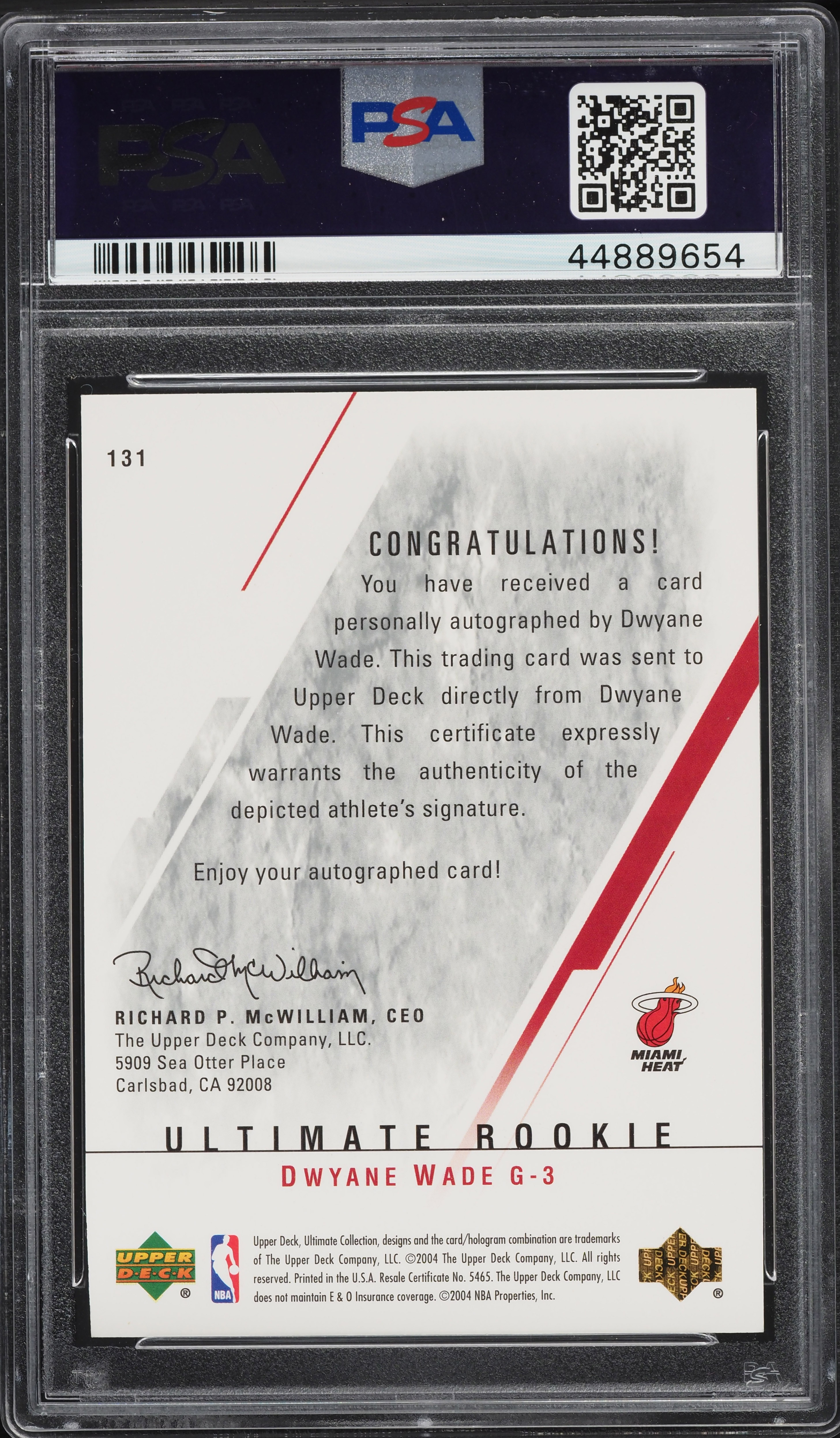 2003 Ultimate Collection Dwyane Wade ROOKIE AUTO DNA 10 /250 #131 