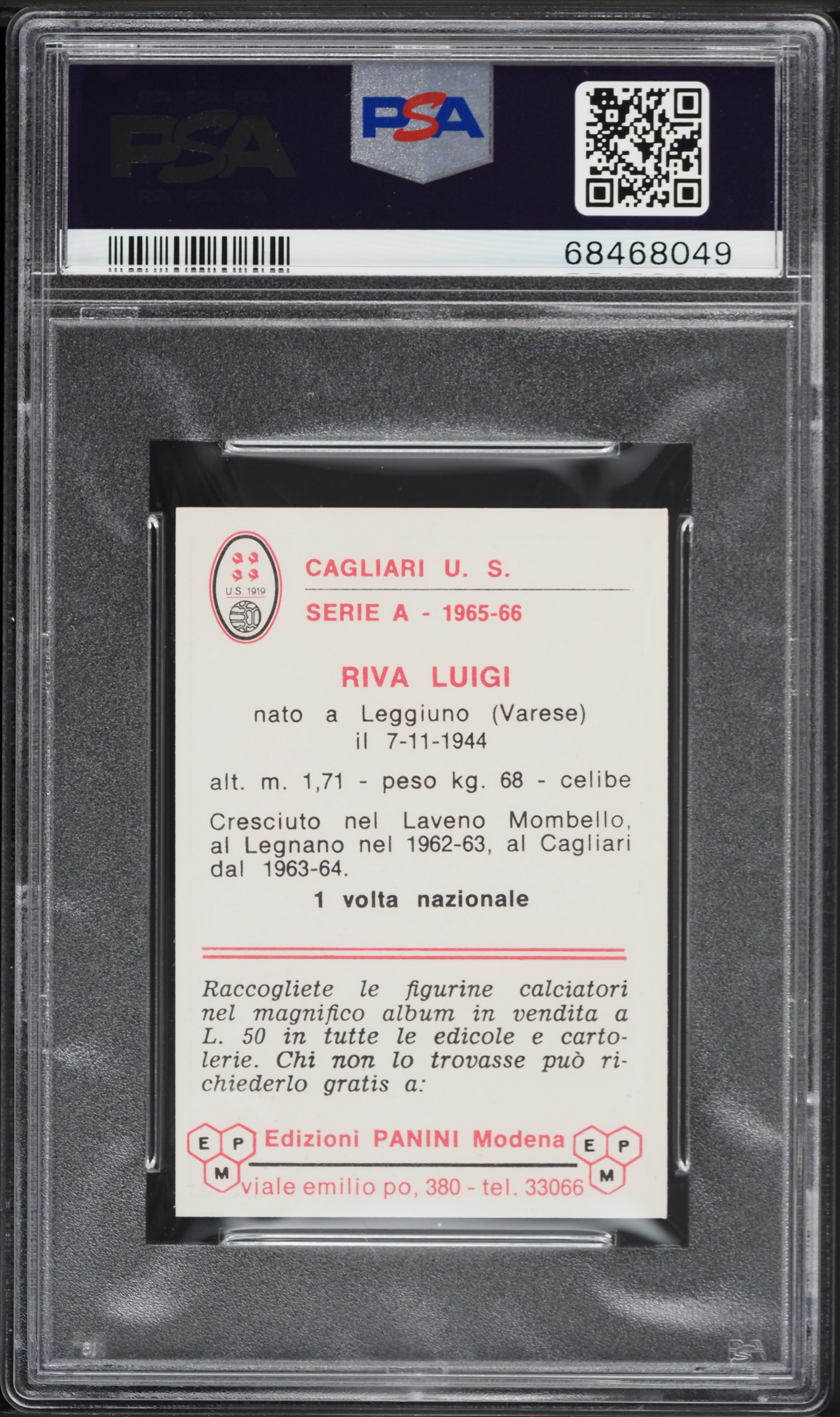 Carte Panini Calciatori Campioni Dello Sport 1970-71 #96 Luigi Riva - État Neuf Mint