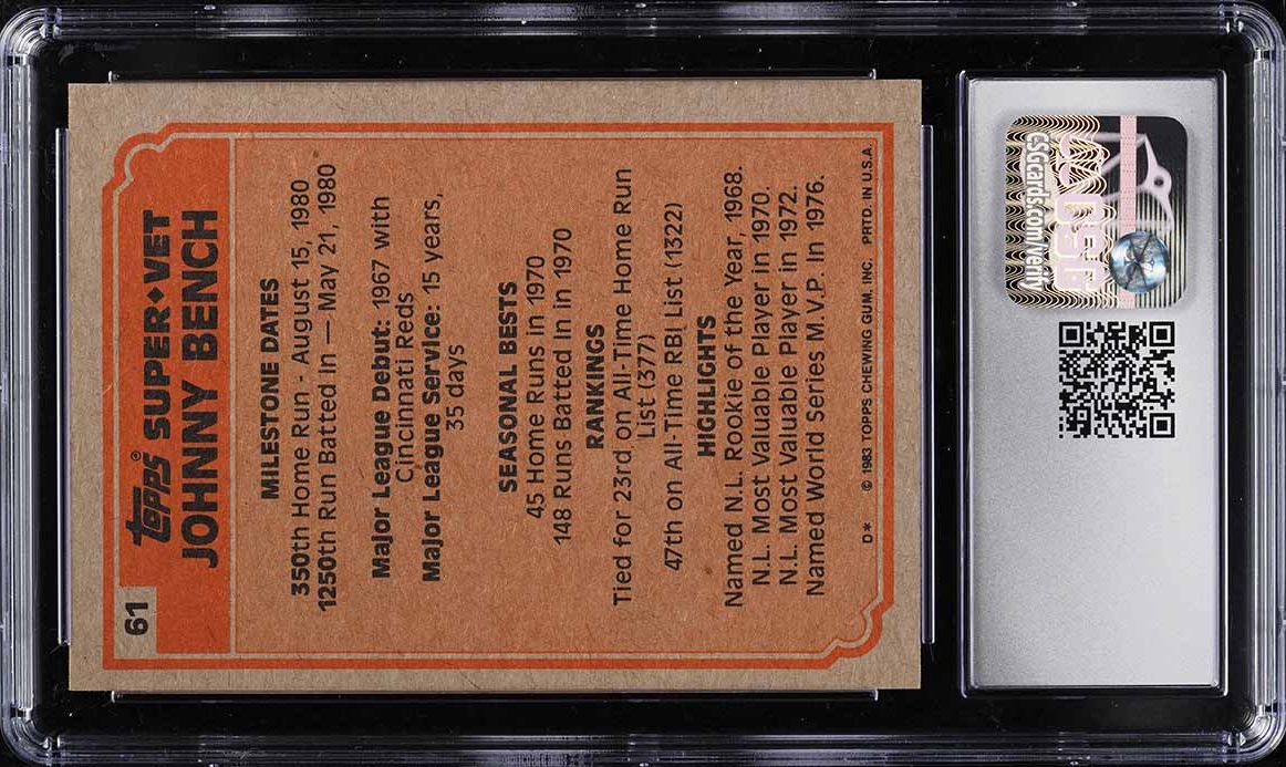 1983 Topps Johnny Bench SUPER VETERAN #61 CSG 8.5 NM-MT+