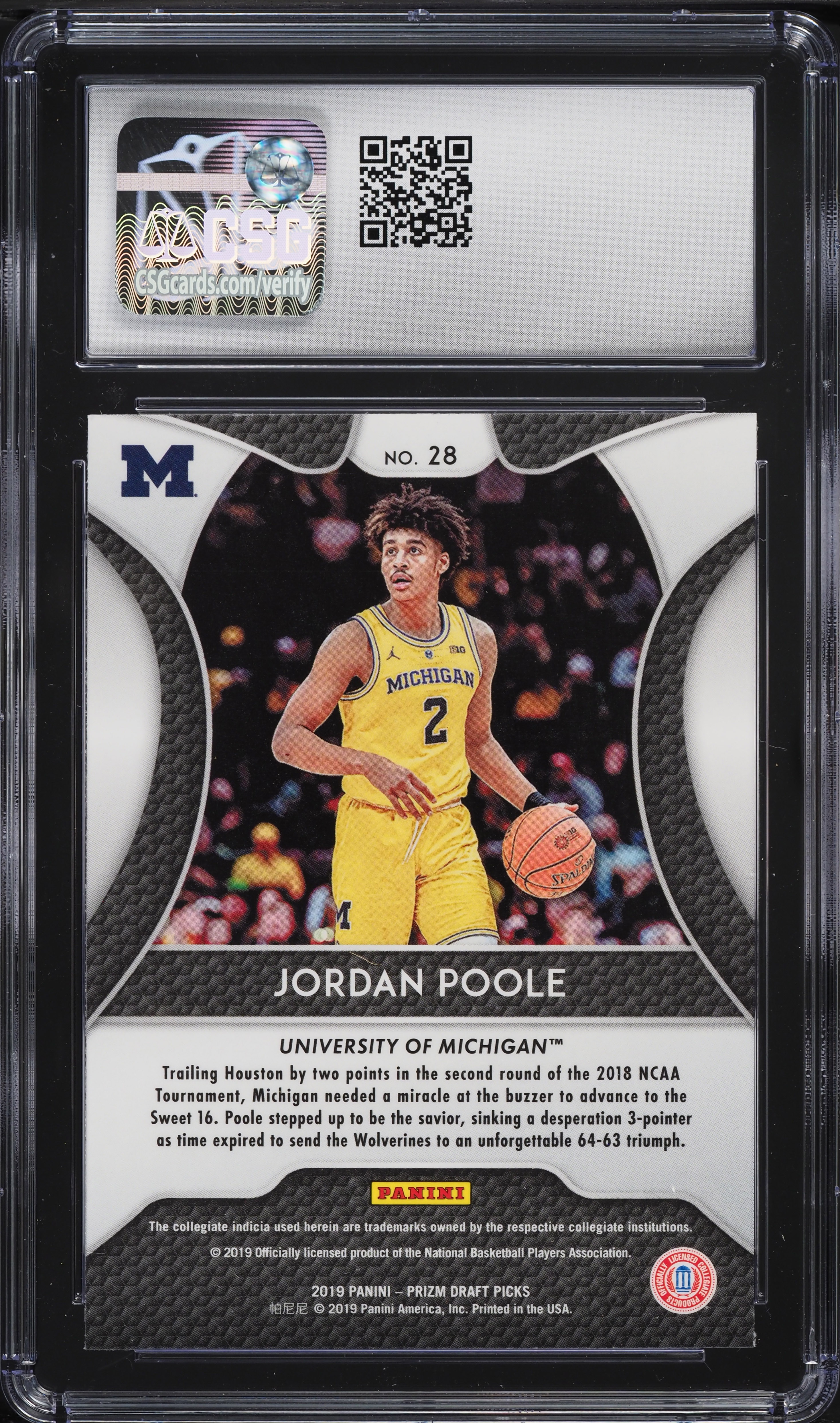 2019 Panini Prizm Draft Picks Jordan Poole ROOKIE #28 CSG 10 GEM