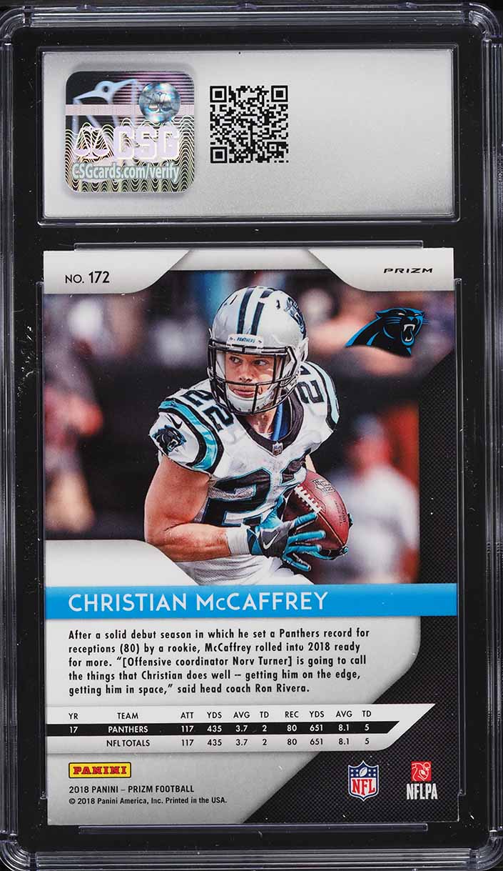 2018 Panini Prizm Red White Blue Christian McCaffrey #172 CSG 8 NM-MT