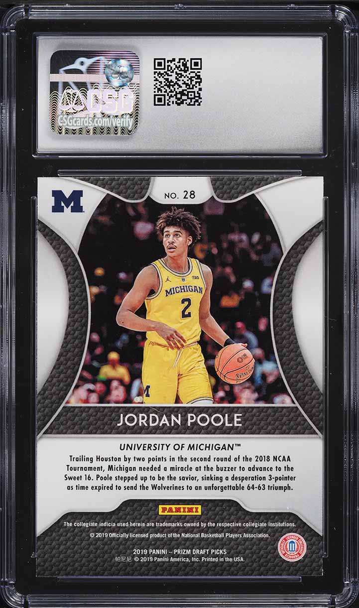 2019 Panini Prizm Draft Picks Jordan Poole ROOKIE #28 CSG 10 GEM