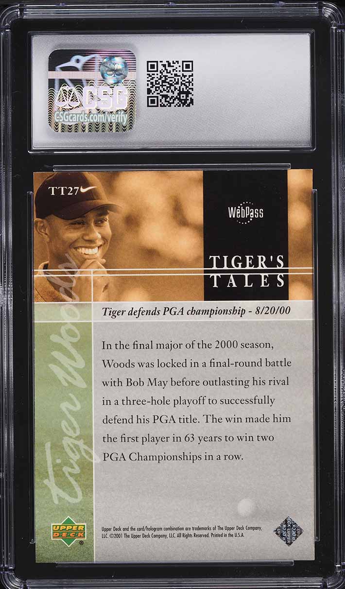 2001 Upper Deck Tiger's Tales Tiger Woods ROOKIE #TT27 CSG 10 GEM MINT
