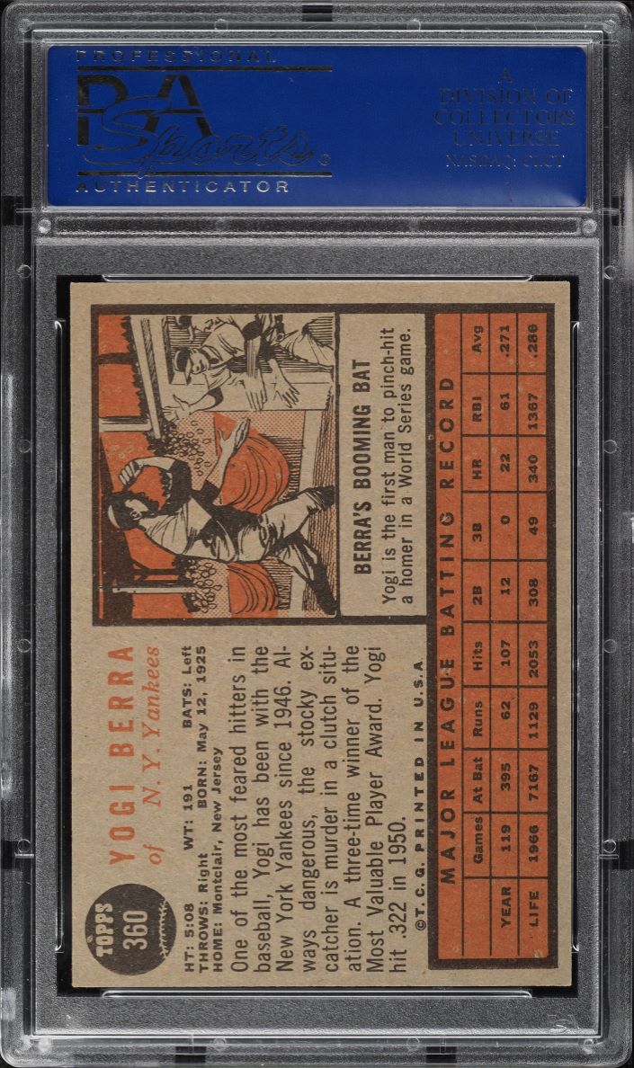 1962 Topps Yogi Berra #360 PSA 6 EXMT