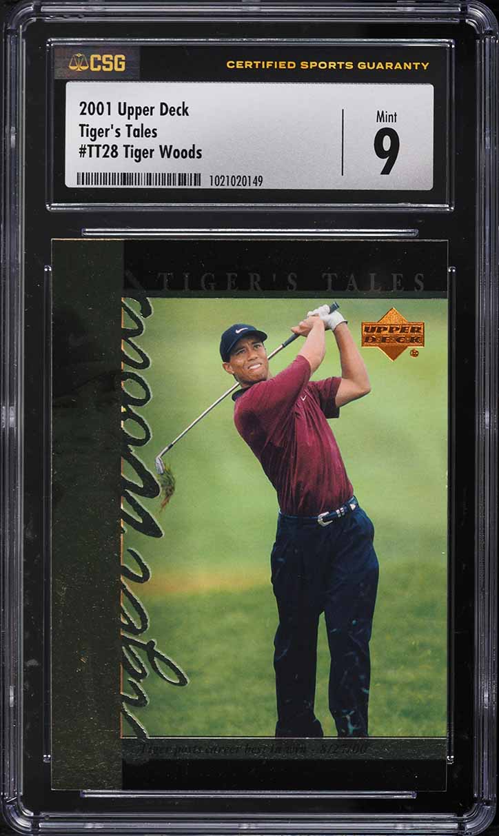 2001 Upper Deck Tiger's Tales Tiger Woods ROOKIE #TT28 CSG 9 MINT