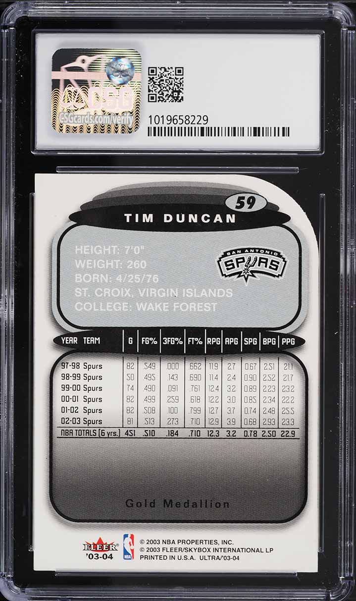 2003 Ultra Gold Medallion Die-Cut Tim Duncan #59 CSG 8.5 NM-MT+