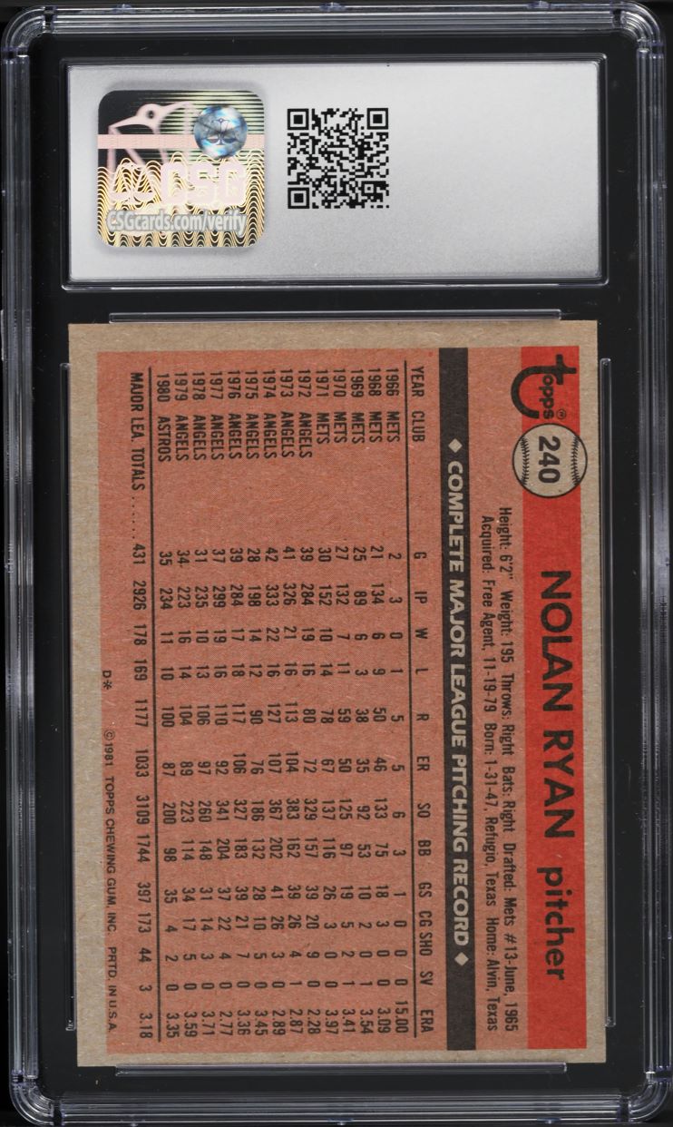 1981 Topps Nolan Ryan #240 CSG 6.5 EXMT+