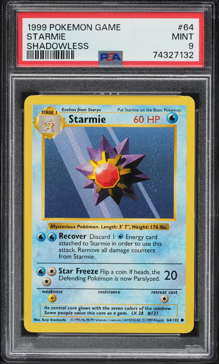 1999 Pokemon Base Set Shadowless Starmie #64 PSA 9 MINT