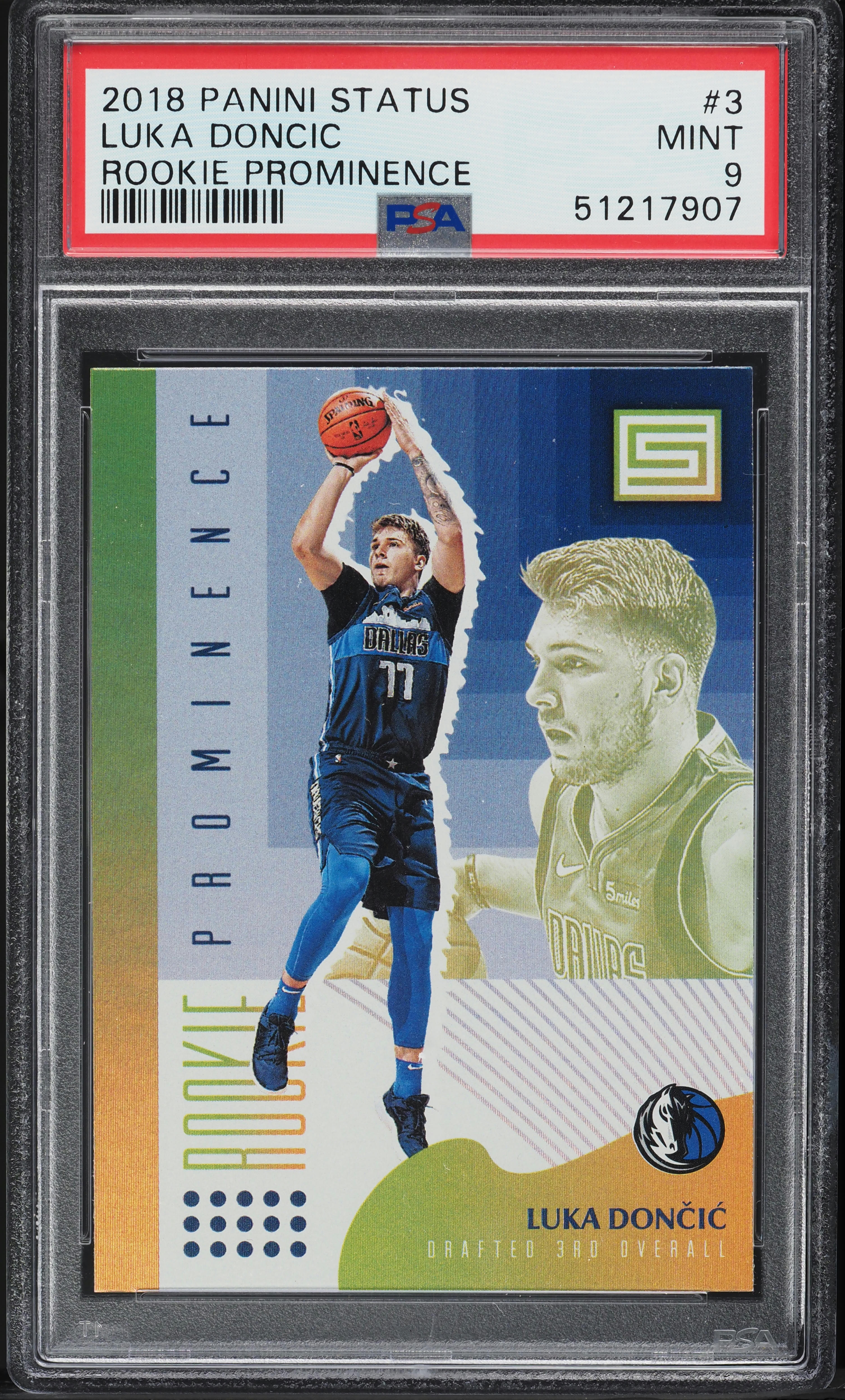 2018 Panini Status Prominence Luka Doncic ROOKIE #3 PSA 9 MINT on