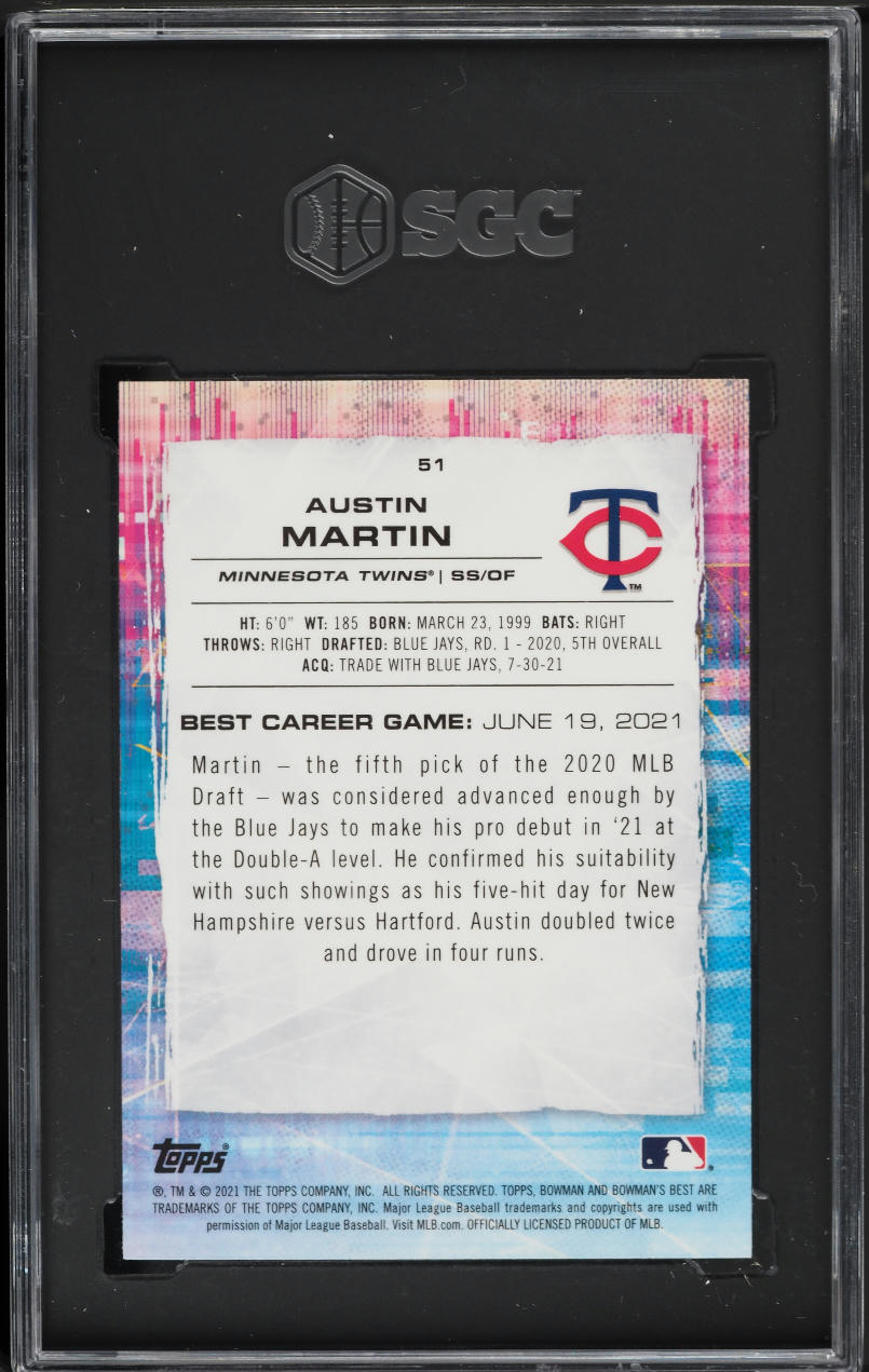 2021 Bowman's Best Atomic Refractor Austin Martin ROOKIE #51 SGC 10 GEM MINT