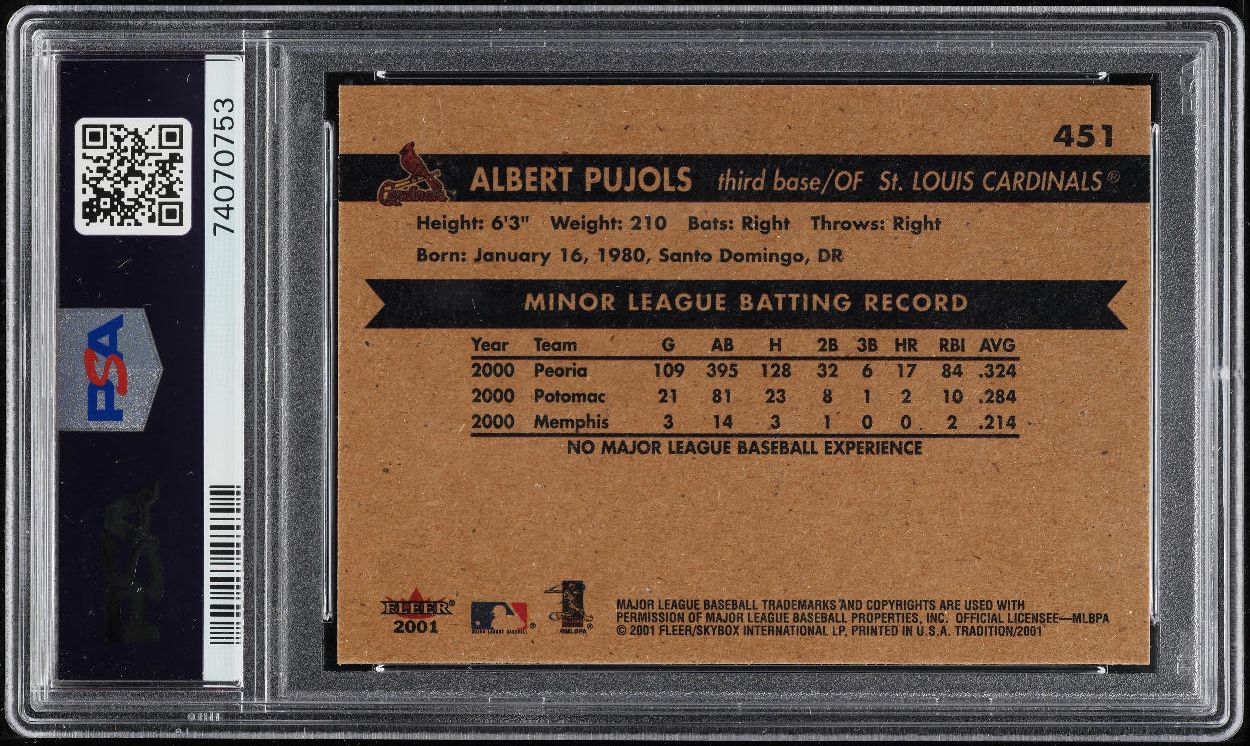 2001 Fleer Albert Pujols ROOKIE #451 PSA 10 GEM MINT on Fanatics