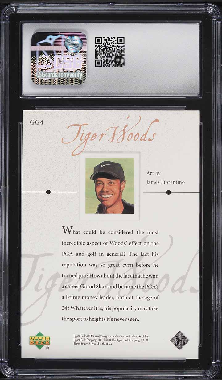 2001 Upper Deck Golf Gallery Tiger Woods ROOKIE #GG4 CSG 10 GEM MINT