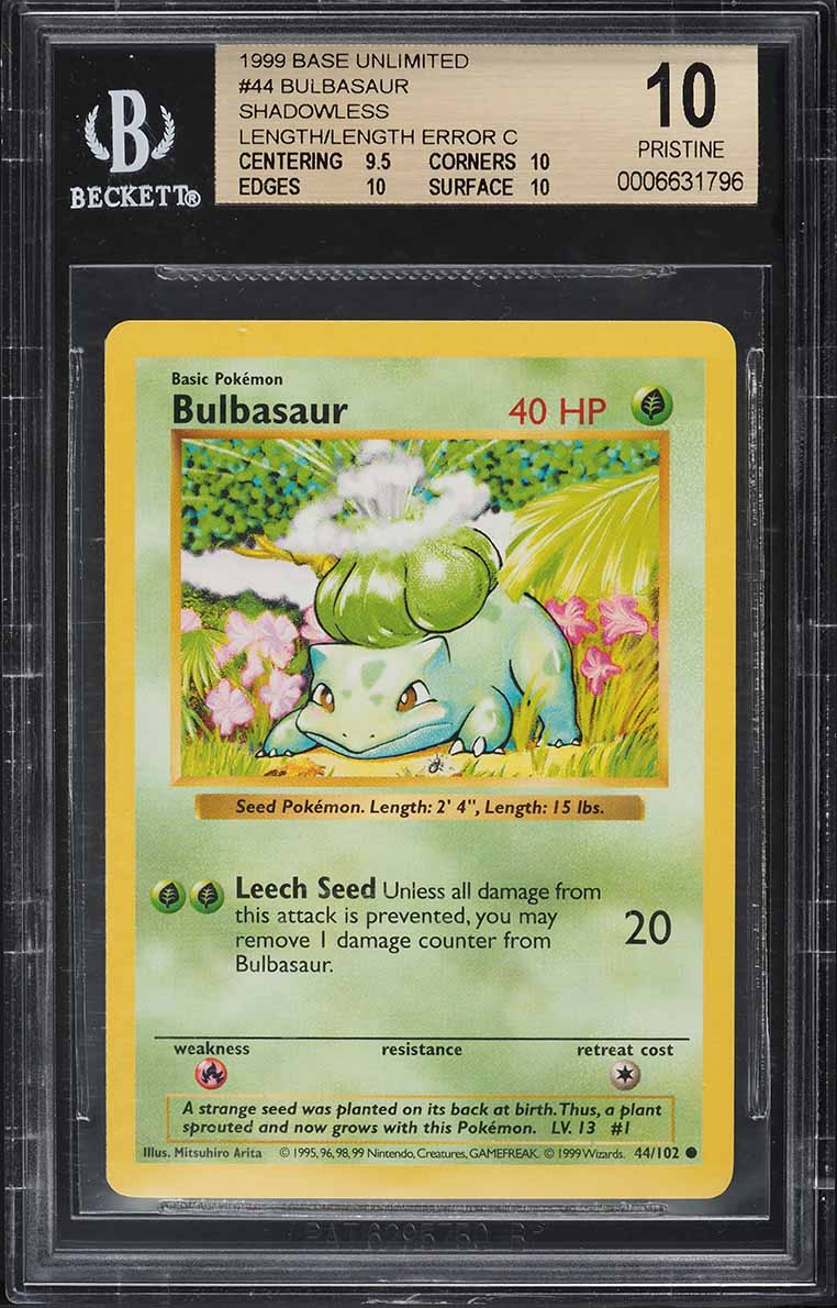 Bulbasaur　フシギダネ ● シャドウレス　Shadowless 1999 Pokemon Base Set Shadowless Bulbasaur #44 PSA 10 GEM MINT on