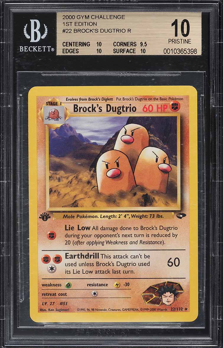 2000 Pokemon Gym Challenge 1st Edition Brock's Dugtrio #22 BGS 10 PRISTINE