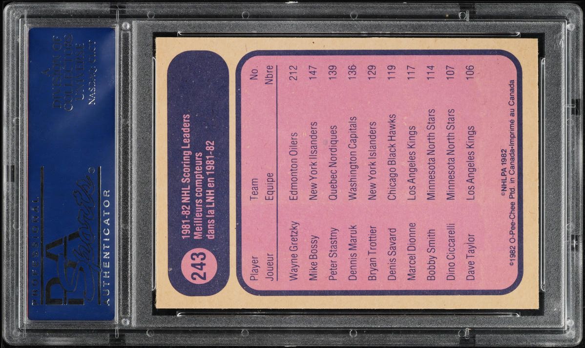 1982 O-Pee-Chee Hockey Wayne Gretzky SCORING LEADER #243 PSA 10 GEM MINT