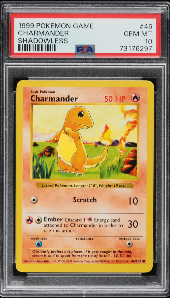 1999 Pokemon Base Set Shadowless Charmander #46 PSA 10 GEM MINT