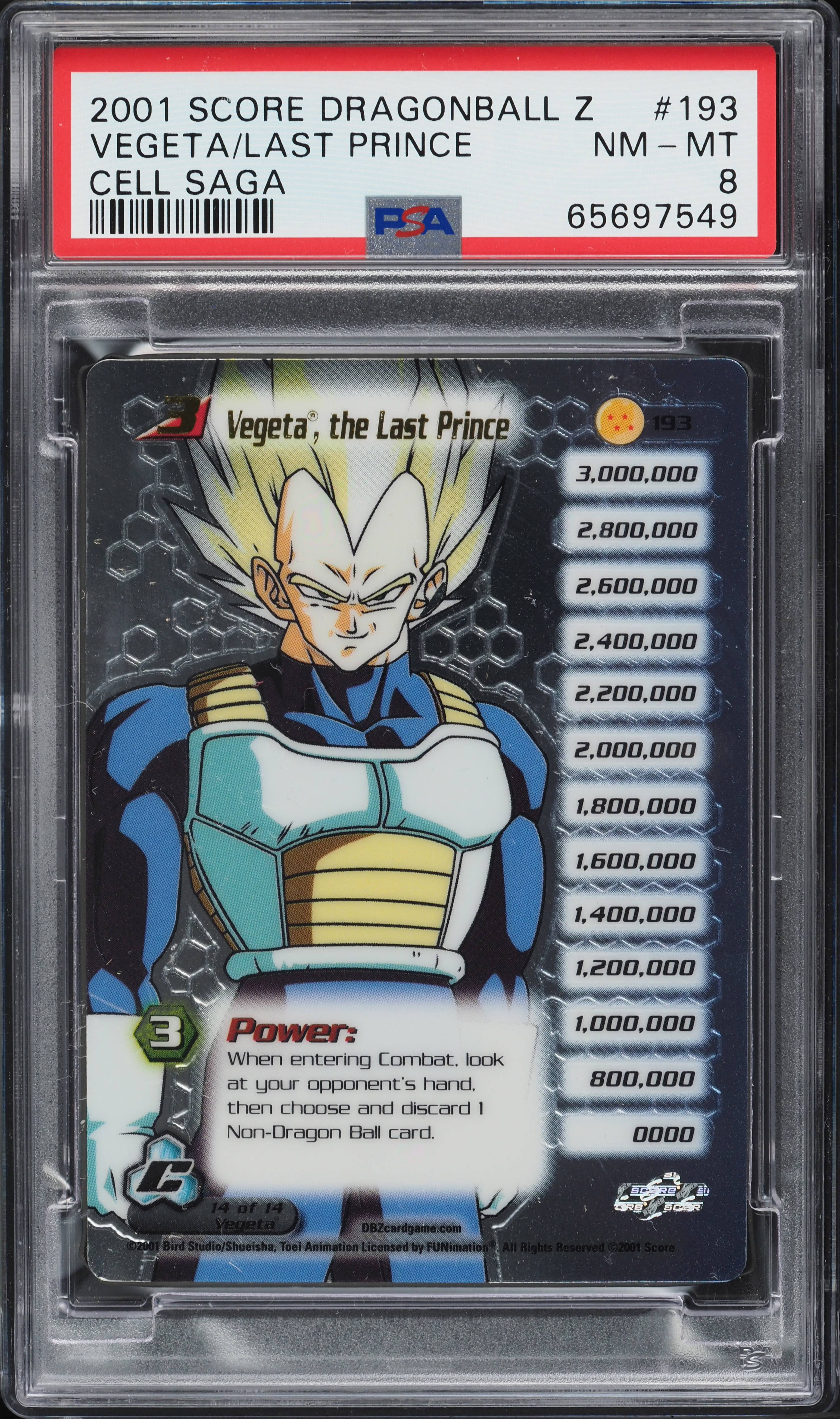 2001 Score Dragonball Z Cell Saga Vegeta last Prince #193 PSA 8 NM