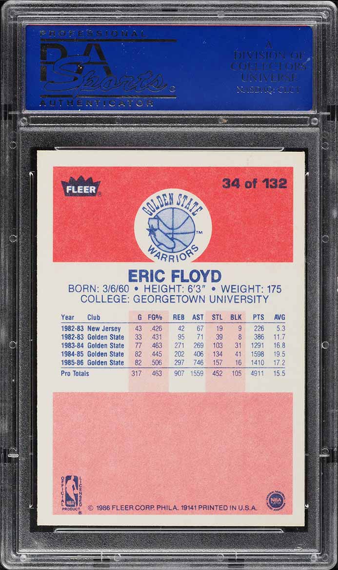 1986 Fleer Basketball Eric Floyd #34 PSA 10 GEM MINT