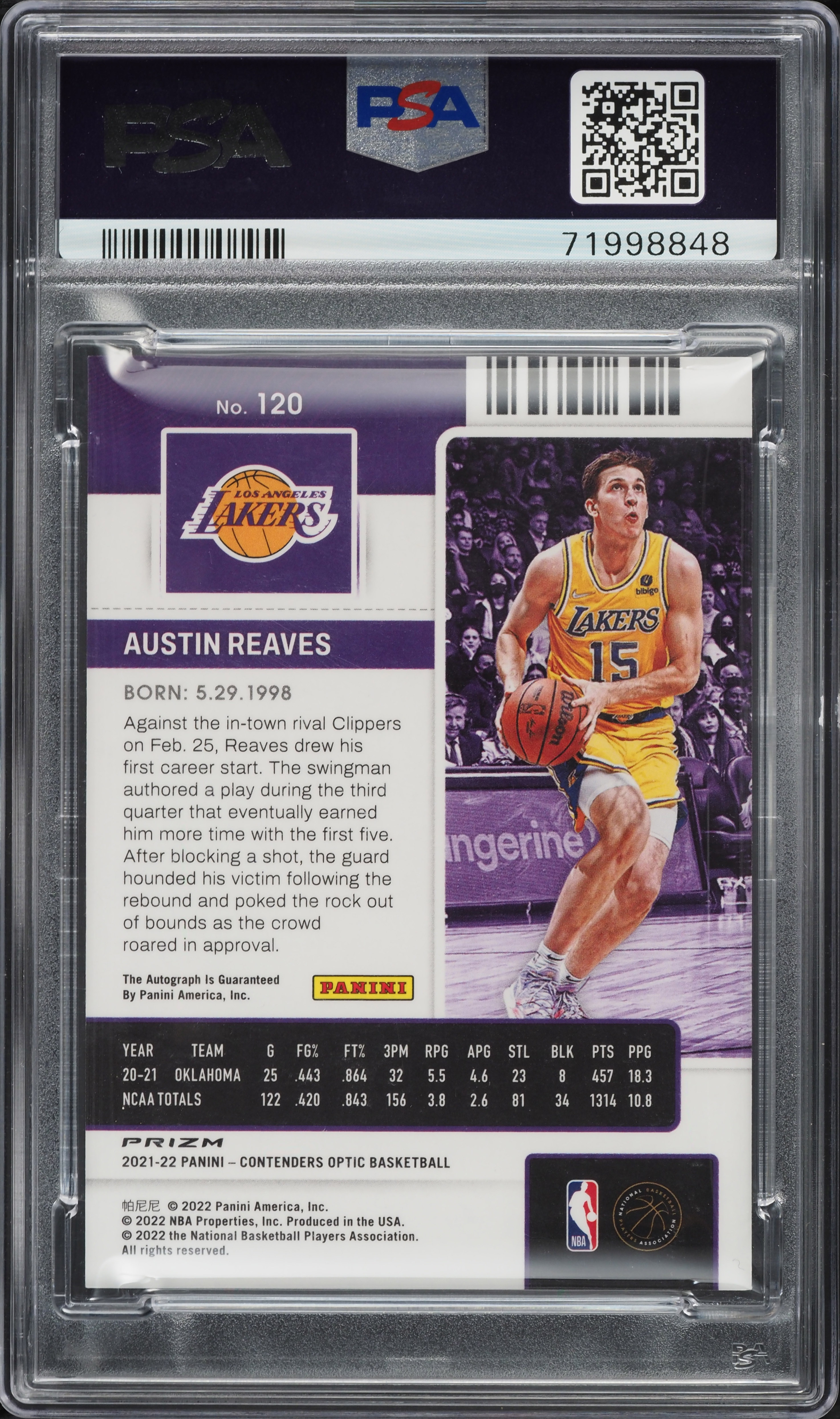 2021 Panini Contenders Optic Austin Reaves ROOKIE AUTO #120 PSA 10 
