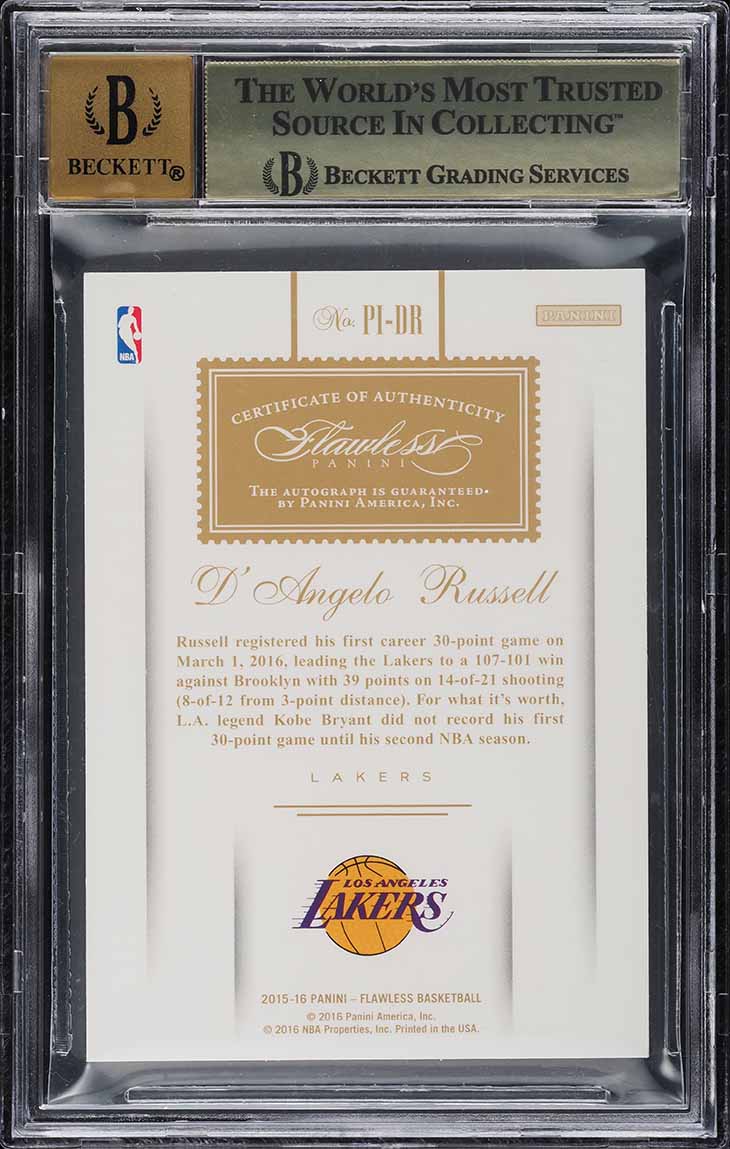 2015 Panini Flawless Premium Ink D'Angelo Russell ROOKIE AUTO /25 #PIDR BGS 9.5