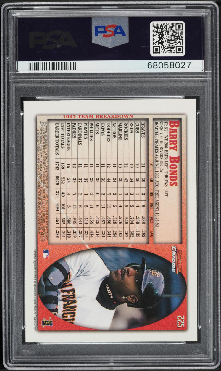 1998 Bowman Chrome International Barry Bonds #225 PSA 10 GEM MINT