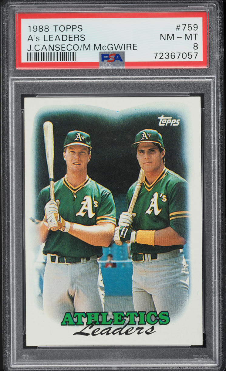 1988 Topps Jose Canseco & Mark McGwire A'S LDRS #759 PSA 8 NM-MT