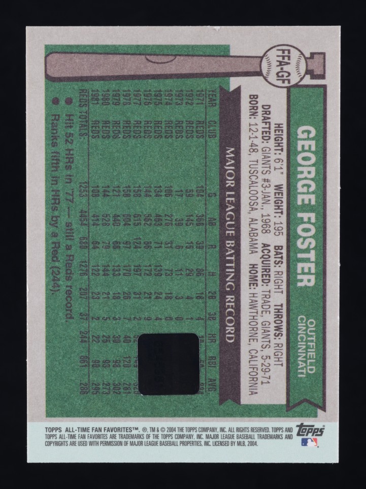 2004 Topps All-Time Fan Favorites George Foster AUTO #FFA-GF MBA AUTH