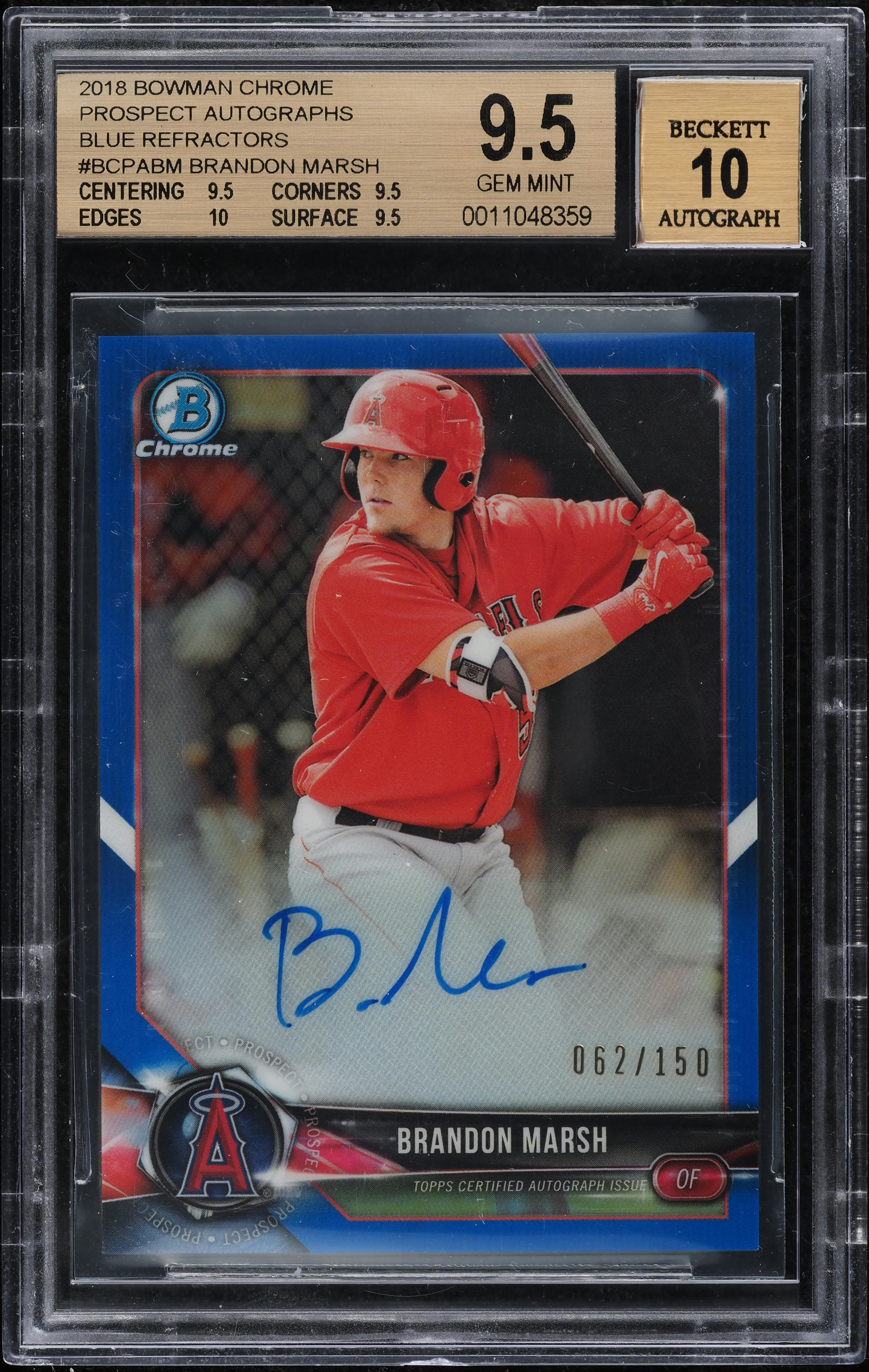 2018 Bowman Chrome Blue Refractor Brandon Marsh ROOKIE AUTO /150