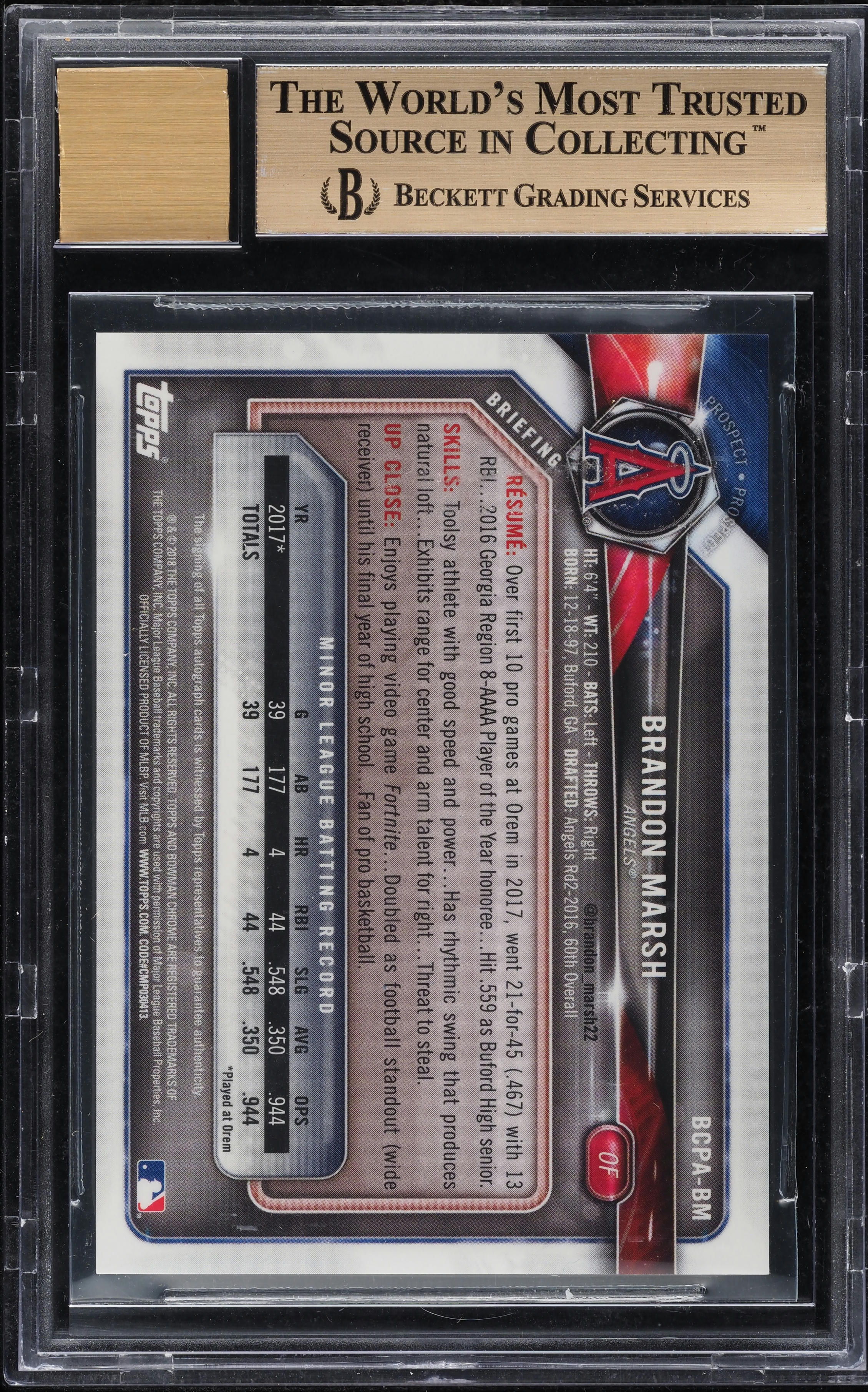 2018 Bowman Chrome Blue Refractor Brandon Marsh ROOKIE AUTO /150